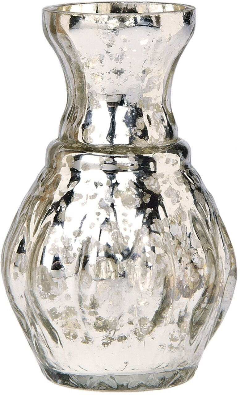 Vintage Mercury Glass Vase (4-Inch, Bernadette Mini Ribbed Design, Silver) - Decorative Flower Vase - for Home Décor, Party Decorations and Wedding Centerpieces - Luna Bazaar | Boho &amp; Vintage Style Decor