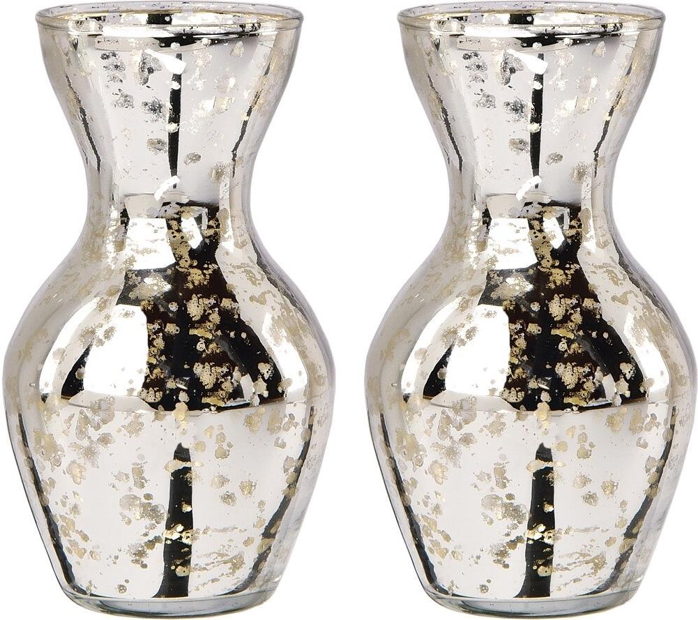 2-Pack Mini Vintage Mercury Glass Vase (4.5-Inch, Adelaide Cone Top Design, Silver) - Decorative Flower Vase for Home Décor - Luna Bazaar | Boho &amp; Vintage Style Decor