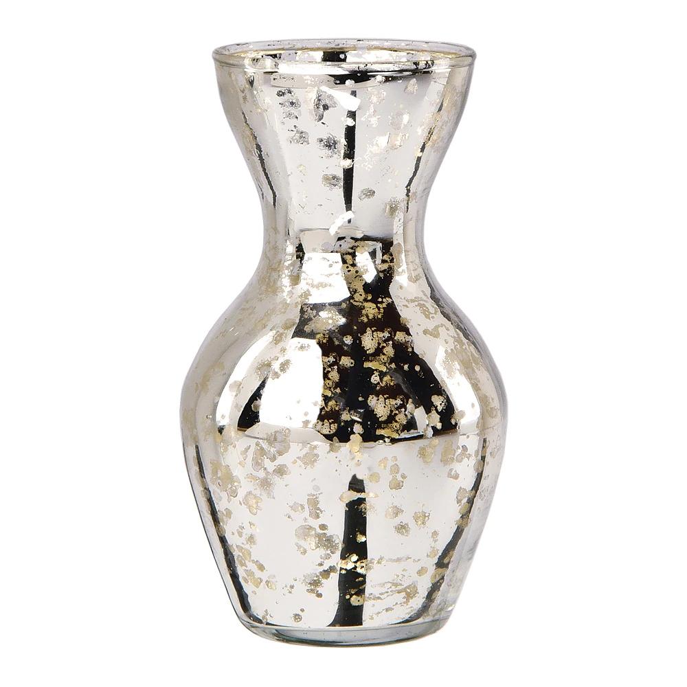 Mini Vintage Mercury Glass Vase (4.5-Inch, Adelaide Cone Top Design, Silver) - Decorative Flower Vase for Home Décor and Wedding Centerpieces - Luna Bazaar | Boho &amp; Vintage Style Decor