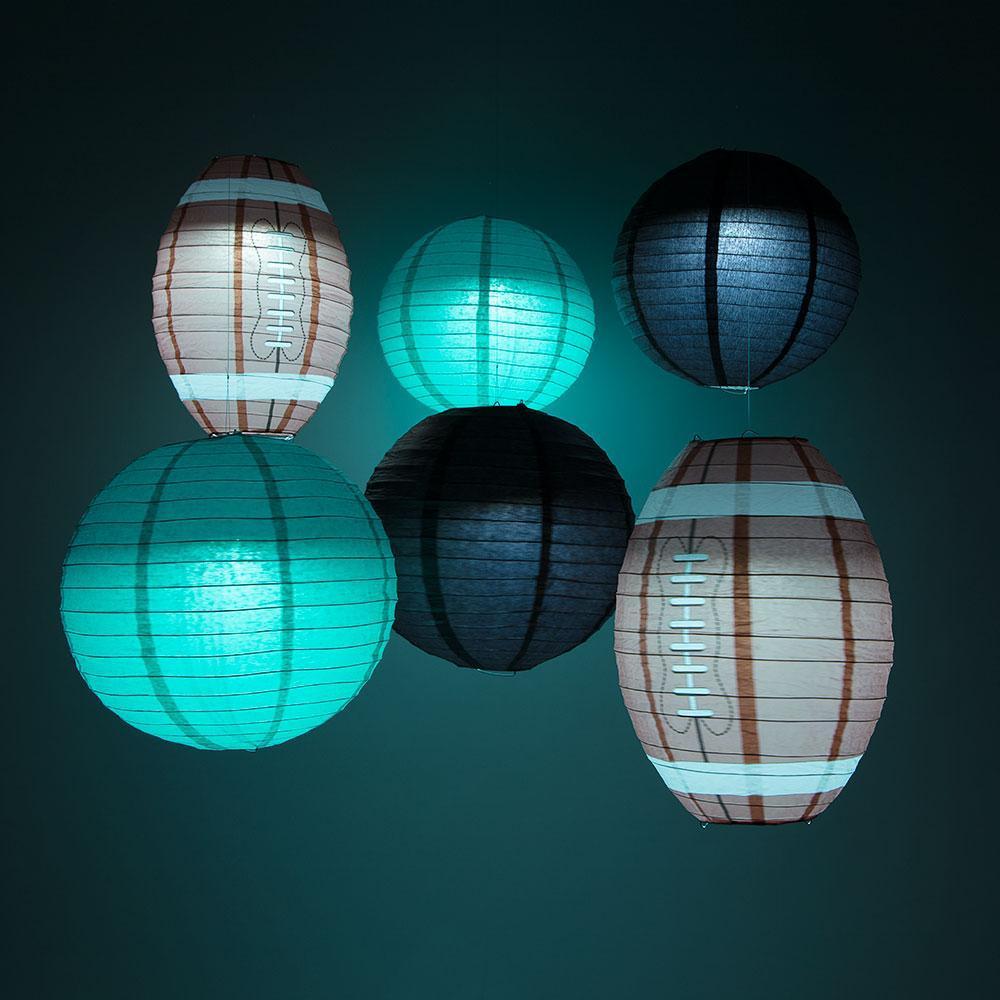 Jacksonville Pro Football Paper Lanterns 6pc Combo Tailgating Party Pack (Black/Teal)  - by Luna Bazaar - Discover. Decorate. Celebrate.