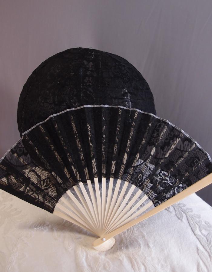 9&quot; Black Lace Fabric Bamboo Hand Fan for Weddings - Luna Bazaar | Boho &amp; Vintage Style Decor