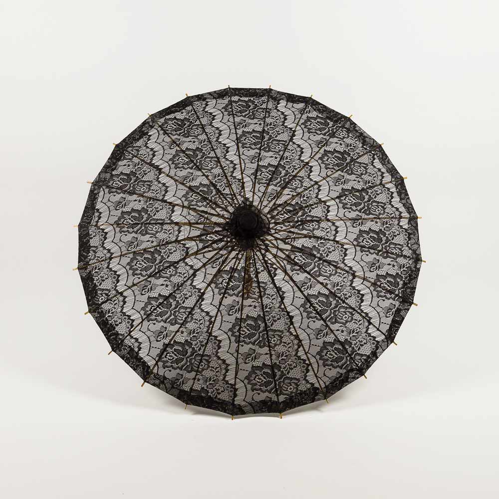 28&quot; Black Lace Cotton Fabric Bamboo Parasol Umbrella - Luna Bazaar | Boho &amp; Vintage Style Decor