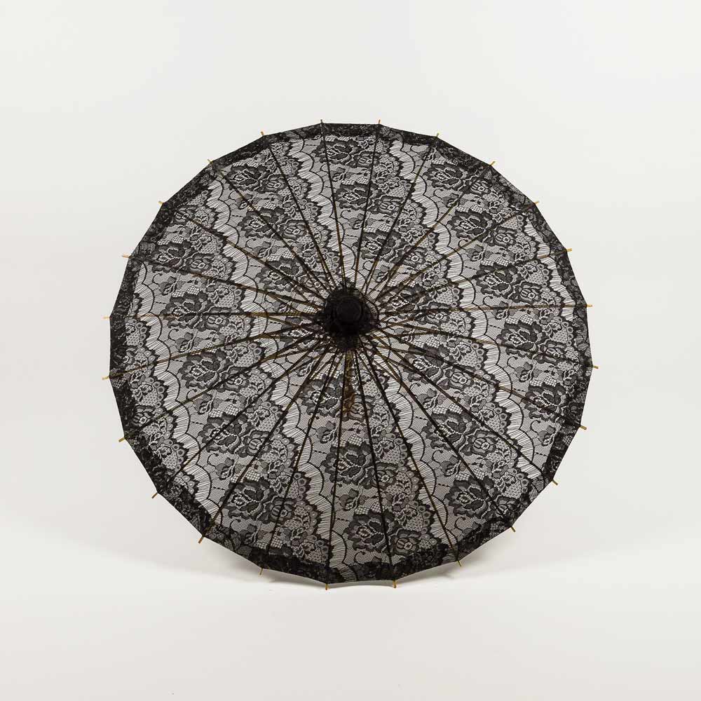 28" Black Lace Cotton Fabric Bamboo Parasol Umbrella - Luna Bazaar | Boho & Vintage Style Decor