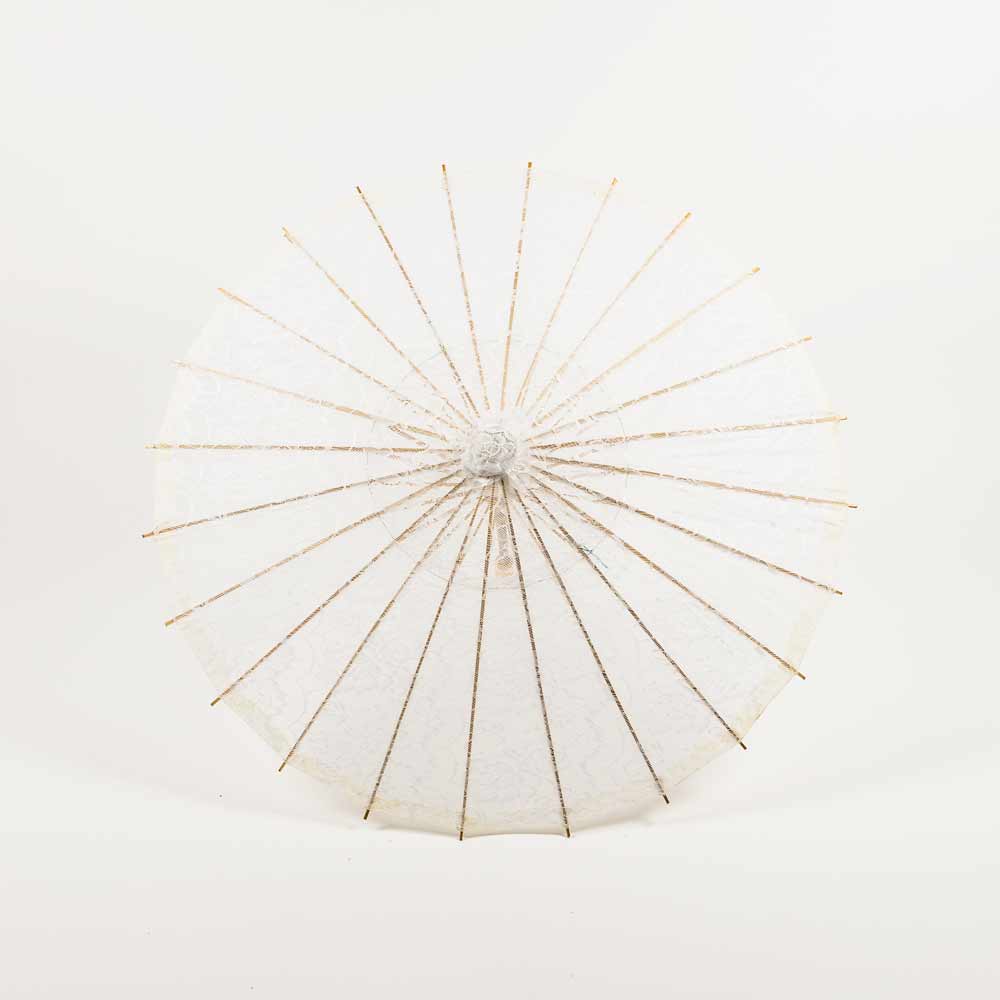 28&quot; White Lace Cotton Fabric Bamboo Parasol Umbrella - Luna Bazaar | Boho &amp; Vintage Style Decor