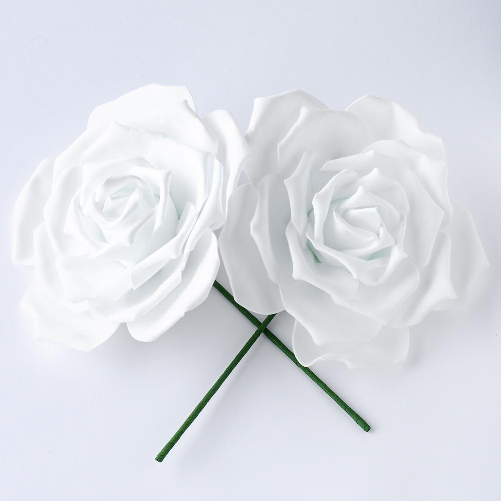 Large 12&quot; White Garden Rose Foam Flower Backdrop Wall Decor, 3D Premade (2-Pack) for Weddings, Photo Shoots, Birthday Parties and more - Luna Bazaar | Boho &amp; Vintage Style Decor