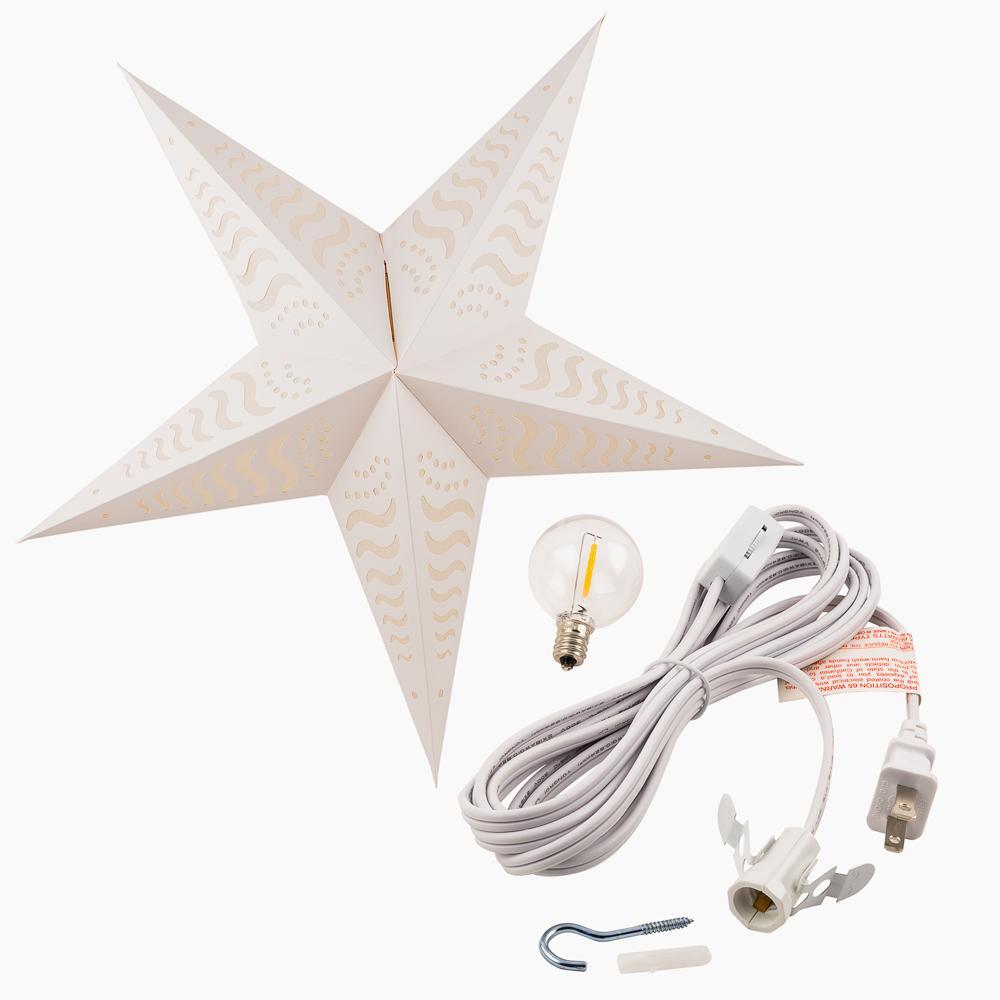 24&quot; Solid White Tidal Waves Cut-Out Paper Star Lantern Hanging Decoration with 15-FT Lamp Cord - LunaBazaar - Discover. Decorate. Celebrate.