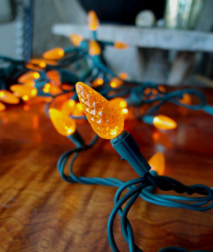 CLOSEOUT 70 Outdoor Orange LED C6 Halloween String Lights, 24 FT Green Cord, Weatherproof, Expandable - Luna Bazaar | Boho &amp; Vintage Style Decor