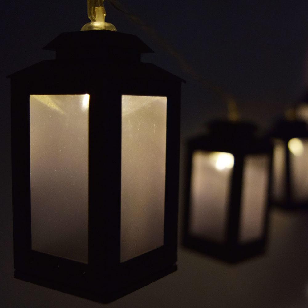CLOSEOUT 10 LED Black Candle Lantern Tea Light String Light, 5.5 FT, Battery Operated - Luna Bazaar | Boho &amp; Vintage Style Decor