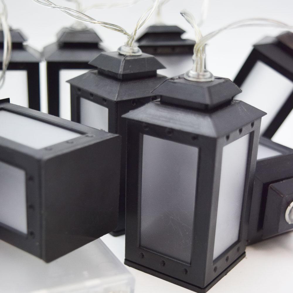 CLOSEOUT 10 LED Black Candle Lantern Tea Light String Light, 5.5 FT, Battery Operated - Luna Bazaar | Boho &amp; Vintage Style Decor