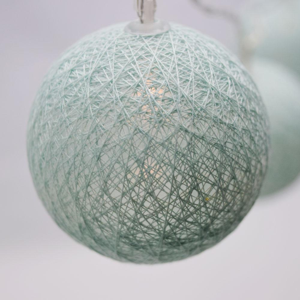 5.5 FT 10 LED Battery Operated Arctic Spa Blue Round Cotton Ball String Lights With Timer - Luna Bazaar | Boho &amp; Vintage Style Decor