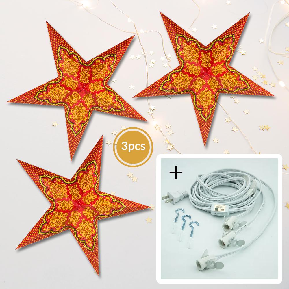 3-PACK + Cord | Arabian 24 Inch Illuminated Paper Star Lanterns and Lamp Cord Hanging Decorations - LunaBazaar.com - Discover. Decorate. Celebrate.