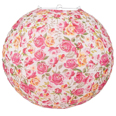 14 Inch Liberty Print Fuchsia Rose Floral Pattern Paper Lantern - Luna Bazaar | Boho &amp; Vintage Style Decor