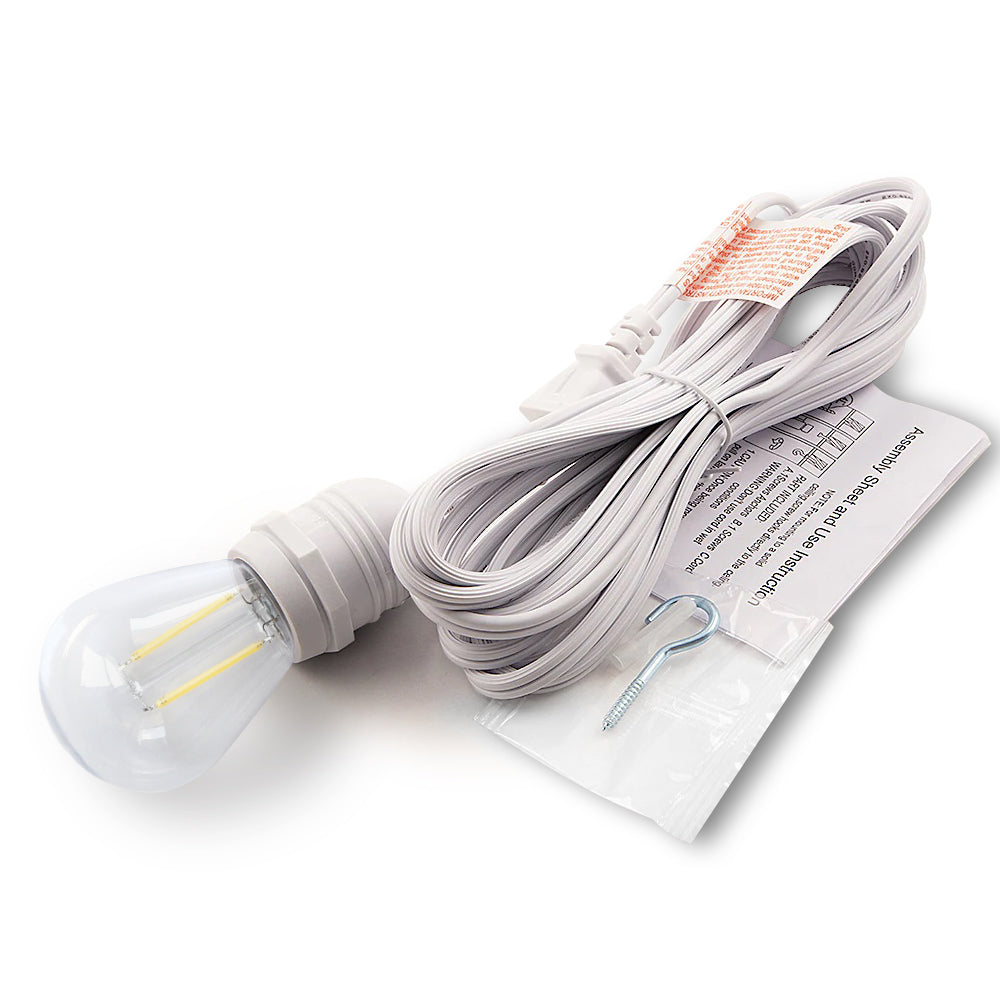 CORD + Shatterproof Bulb | White Weatherproof Outdoor Pendant Light Lamp Cord Combo Kit, S14 Cool White Bulb - Luna Bazaar | Boho &amp; Vintage Style Decor