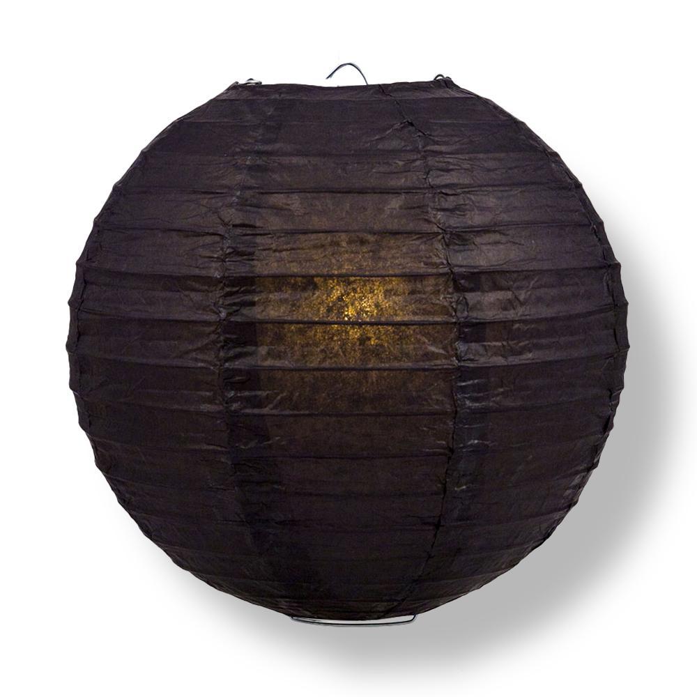 8 Inch Black Parallel Ribbing Round Paper Lantern - Luna Bazaar | Boho &amp; Vintage Style Decor