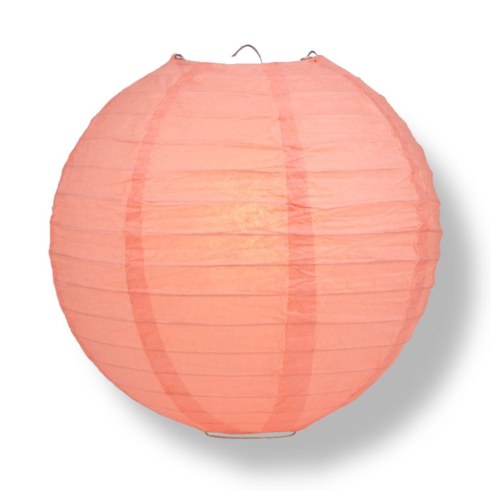 8 Inch Roseate / Pink Coral Parallel Ribbing Round Paper Lantern - Luna Bazaar | Boho &amp; Vintage Style Decor
