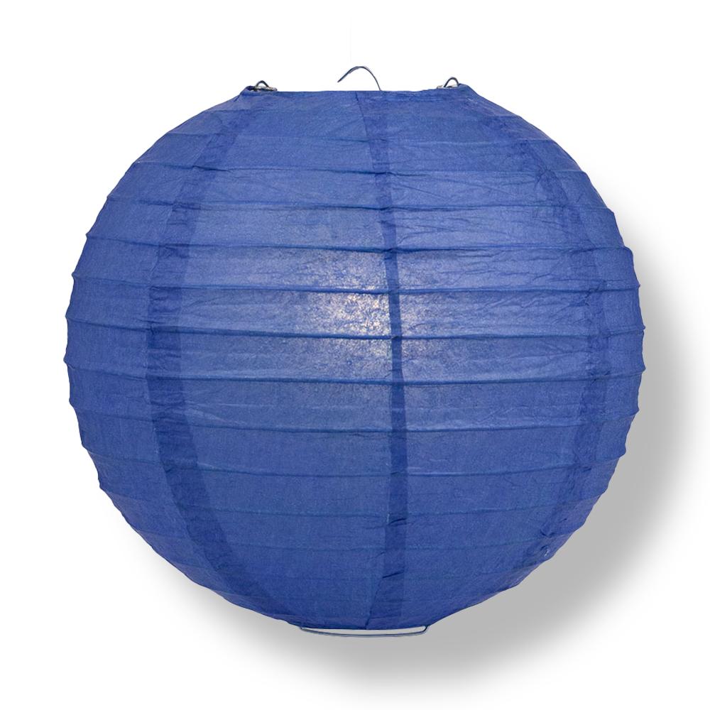 12 Inch Dark Blue Parallel Ribbing Round Paper Lantern - Luna Bazaar | Boho &amp; Vintage Style Decor