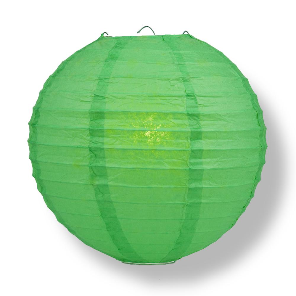 24 Inch Emerald Green Parallel Ribbing Round Paper Lantern - Luna Bazaar | Boho &amp; Vintage Style Decor