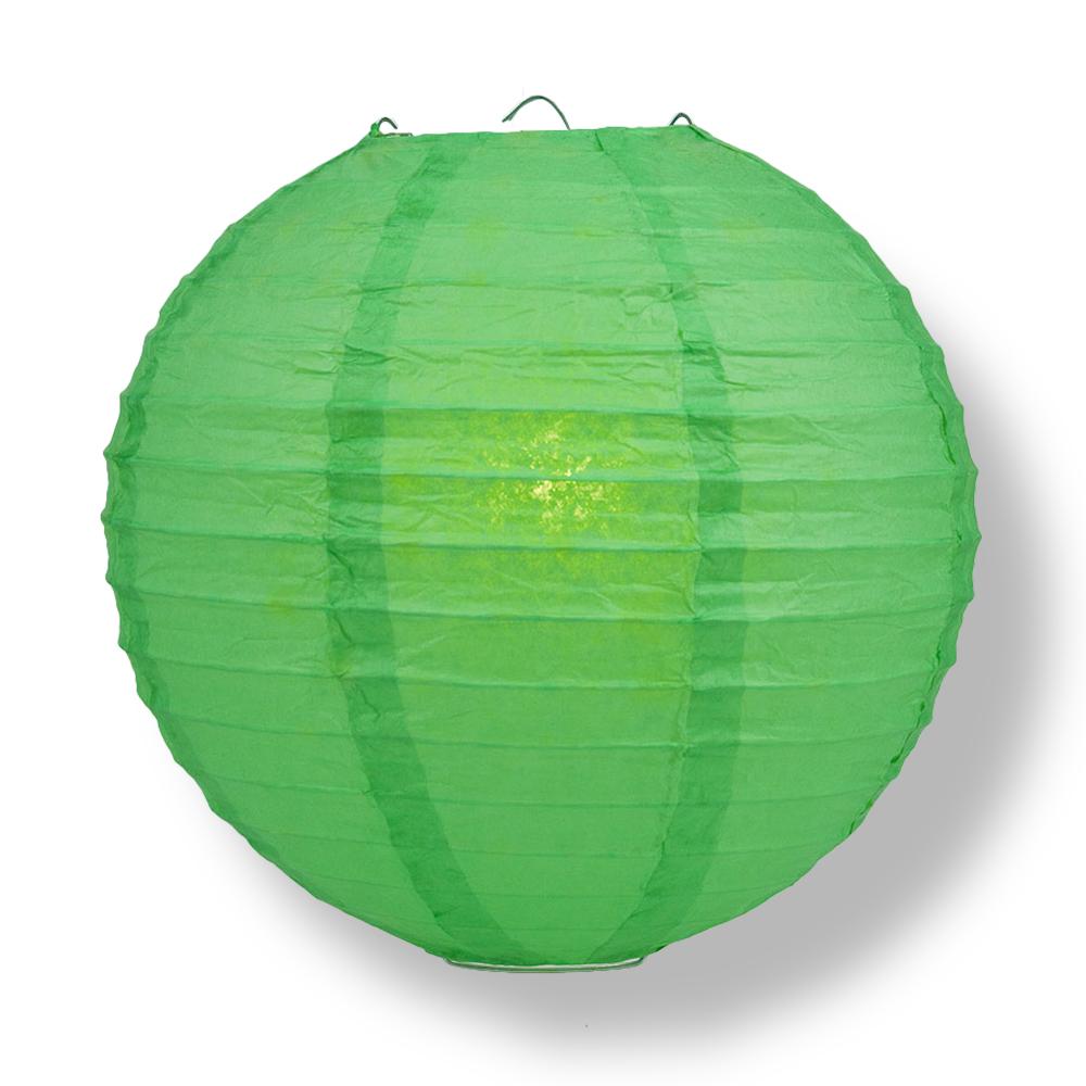 36 Inch Emerald Green Jumbo Parallel Ribbing Round Paper Lantern - Luna Bazaar | Boho & Vintage Style Decor