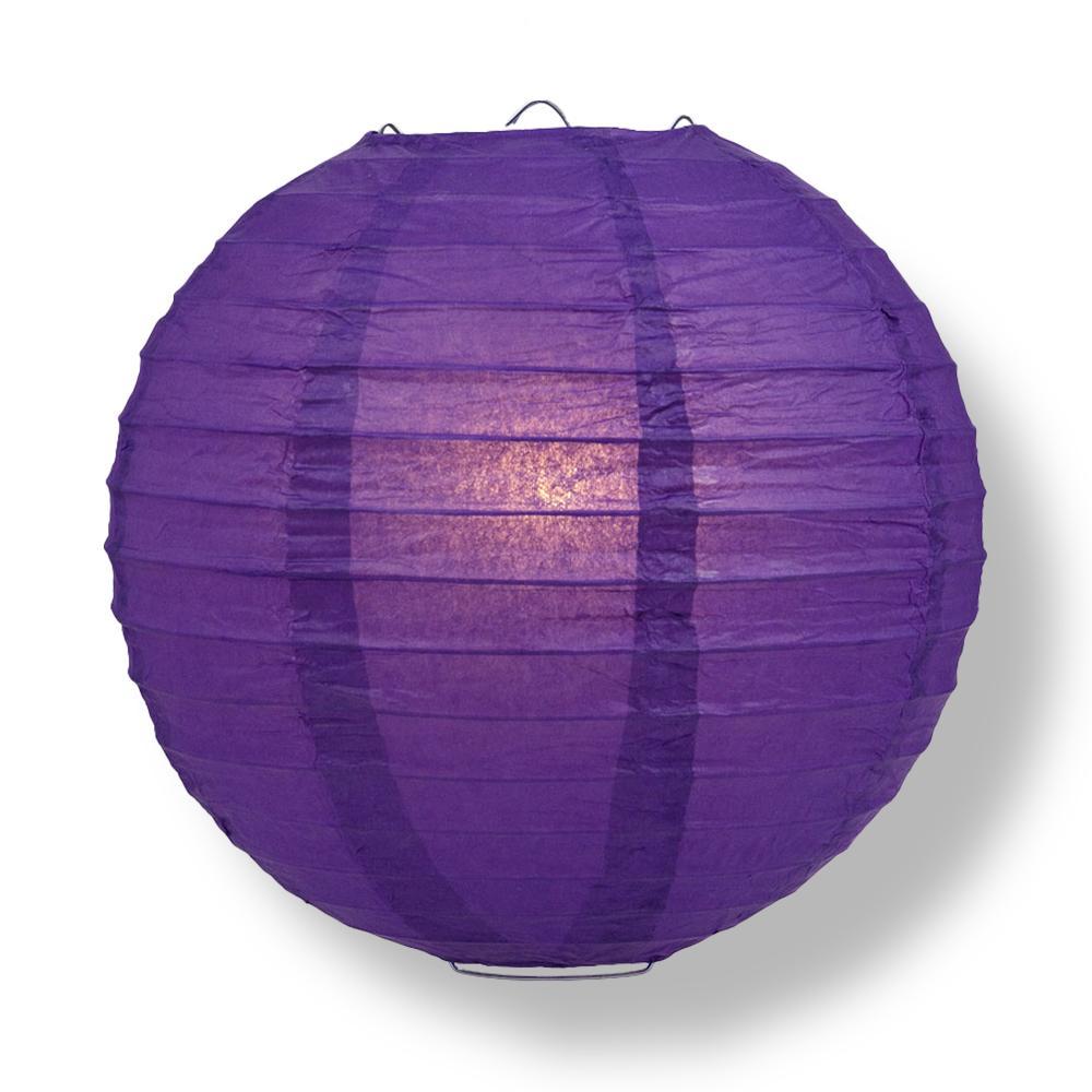 12 Inch Royal Purple Parallel Ribbing Round Paper Lantern - Luna Bazaar | Boho &amp; Vintage Style Decor