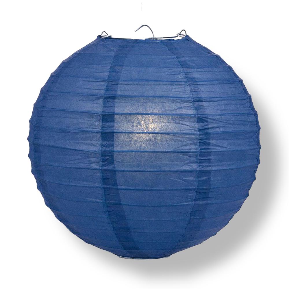 12 Inch Navy Blue Parallel Ribbing Round Paper Lantern - Luna Bazaar | Boho &amp; Vintage Style Decor