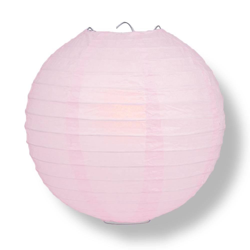 8 Inch Pink Parallel Ribbing Round Paper Lantern - Luna Bazaar | Boho &amp; Vintage Style Decor