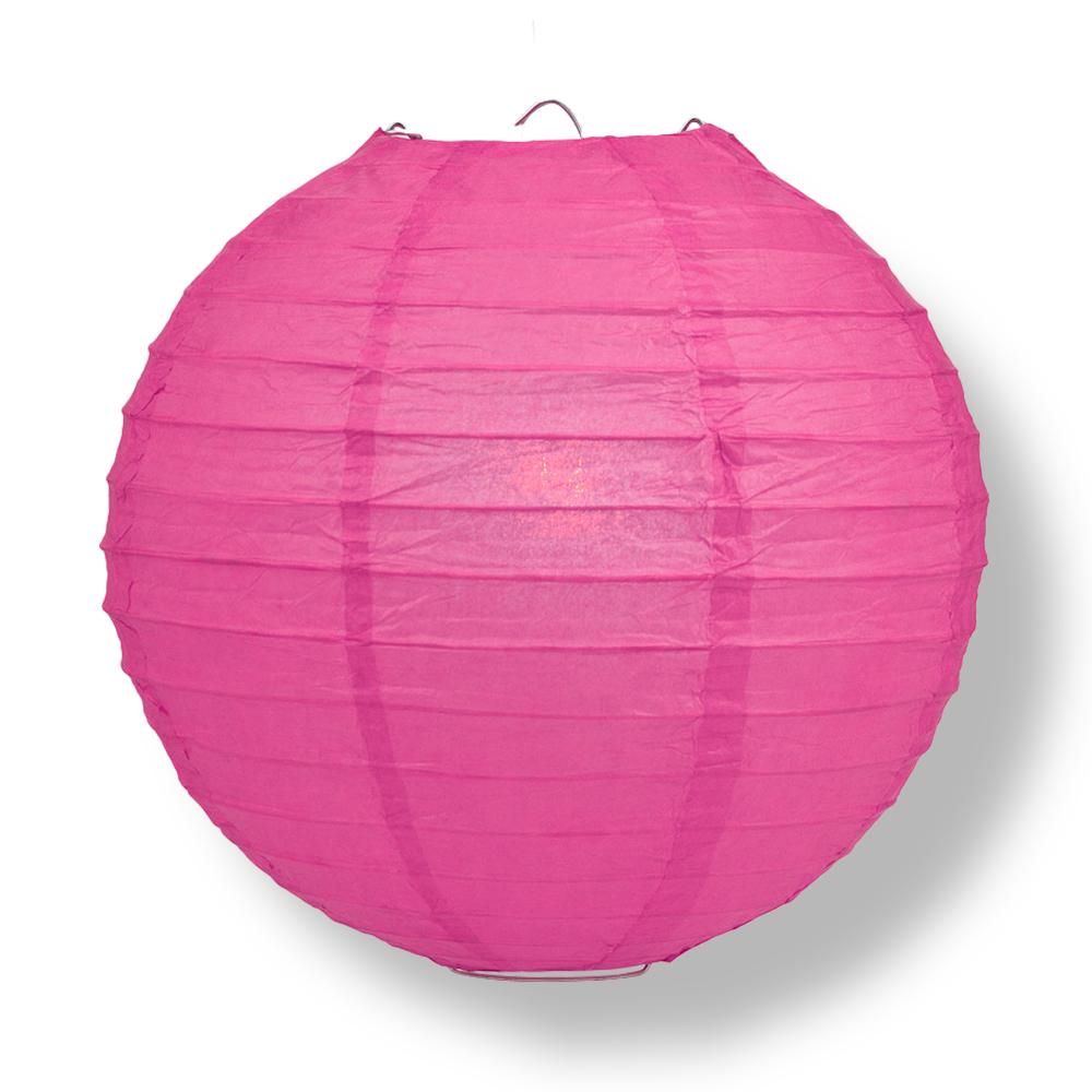 8 Inch Fuchsia / Hot Pink Parallel Ribbing Round Paper Lantern - Luna Bazaar | Boho &amp; Vintage Style Decor