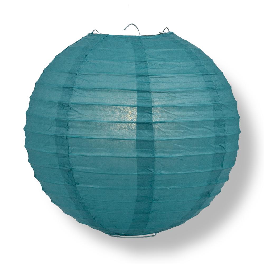 12 Inch Tahiti Teal Parallel Ribbing Round Paper Lantern - Luna Bazaar | Boho & Vintage Style Decor
