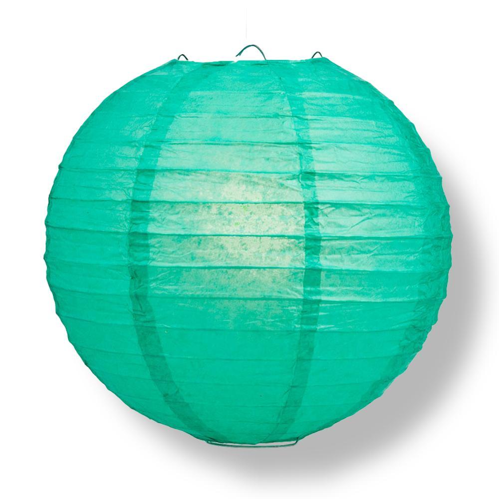 24 Inch Teal Green Parallel Ribbing Round Paper Lantern - Luna Bazaar | Boho &amp; Vintage Style Decor