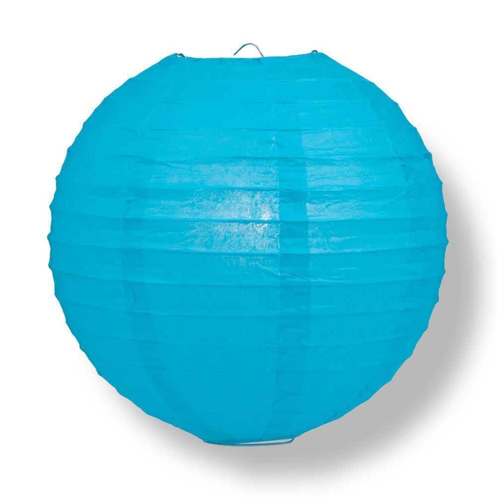Turquoise Blue Parallel Ribbing Round Paper Lantern