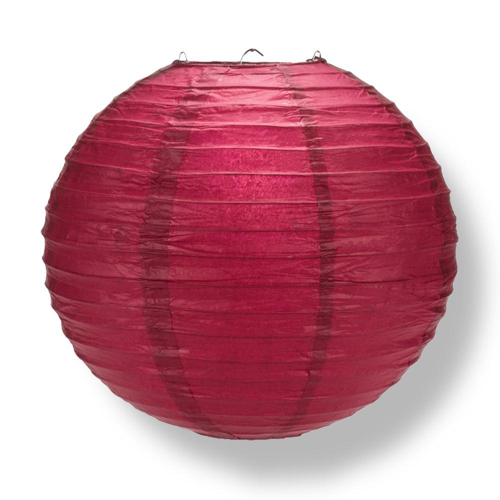8 Inch Velvet Rose Red Parallel Ribbing Round Paper Lantern - Luna Bazaar | Boho &amp; Vintage Style Decor