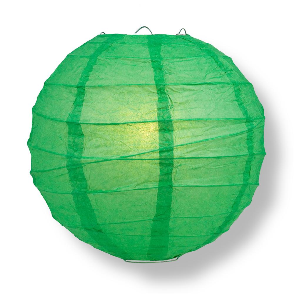 12 PACK | 12&quot;  Emerald Green Crisscross Ribbing, Hanging Paper Lantern Combo Set - Luna Bazaar | Boho &amp; Vintage Style Decor