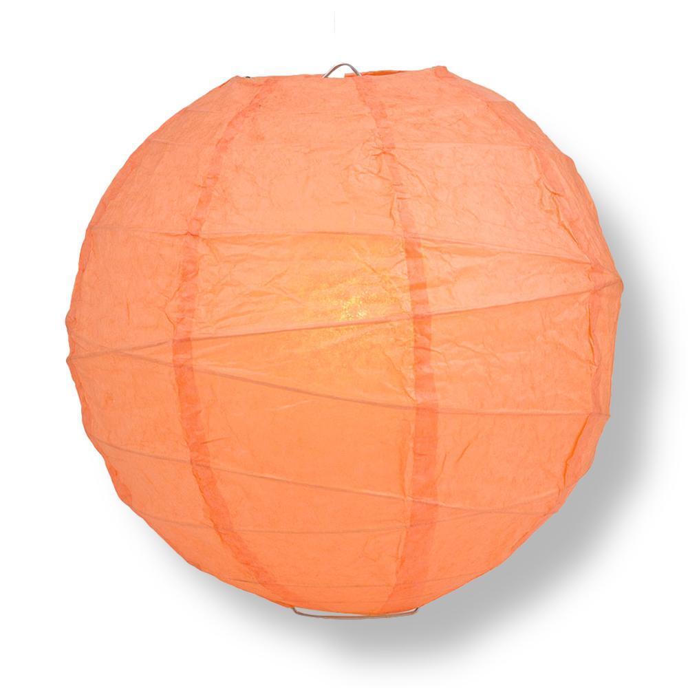 Peach / Coral Orange Free-Style Ribbing Round Paper Lantern