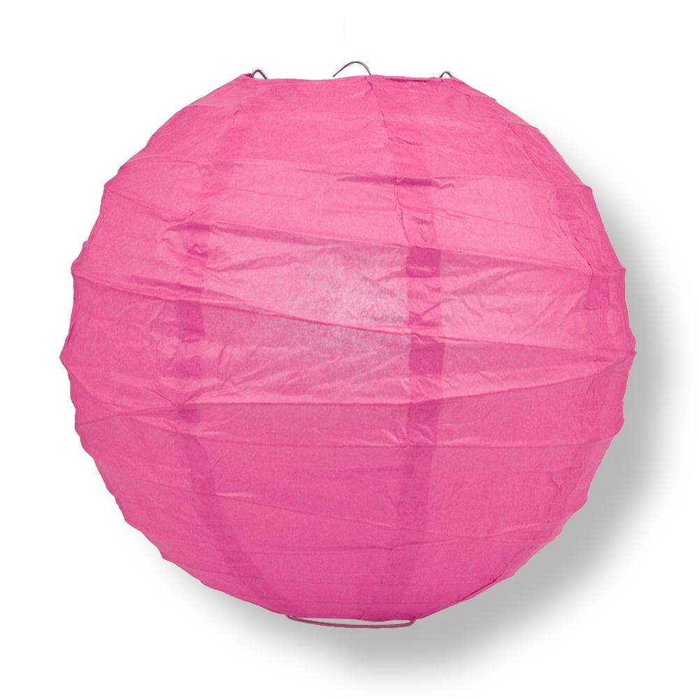 16 Inch Fuchsia / Hot Pink Free-Style Ribbing Round Paper Lantern - Luna Bazaar | Boho &amp; Vintage Style Decor