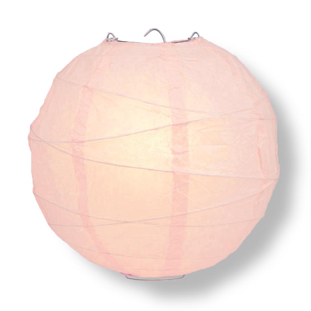8 Inch Rose Quartz Pink Free-Style Ribbing Round Paper Lantern - Luna Bazaar | Boho &amp; Vintage Style Decor