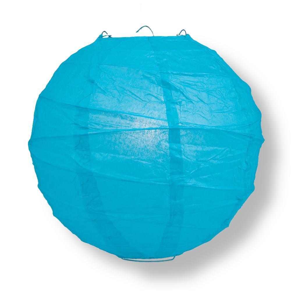 Turquoise Blue Free-Style Ribbing Round Paper Lantern