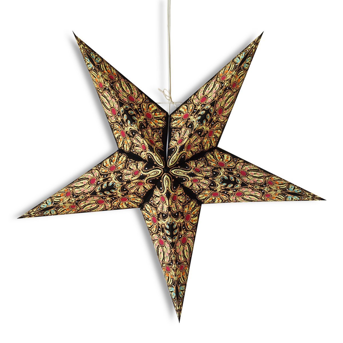 3-PACK + Cord | 24&quot; Black / Gold Marine Paper Star Lantern and Lamp Cord Hanging Decoration - LunaBazaar.com - Discover. Decorate. Celebrate.