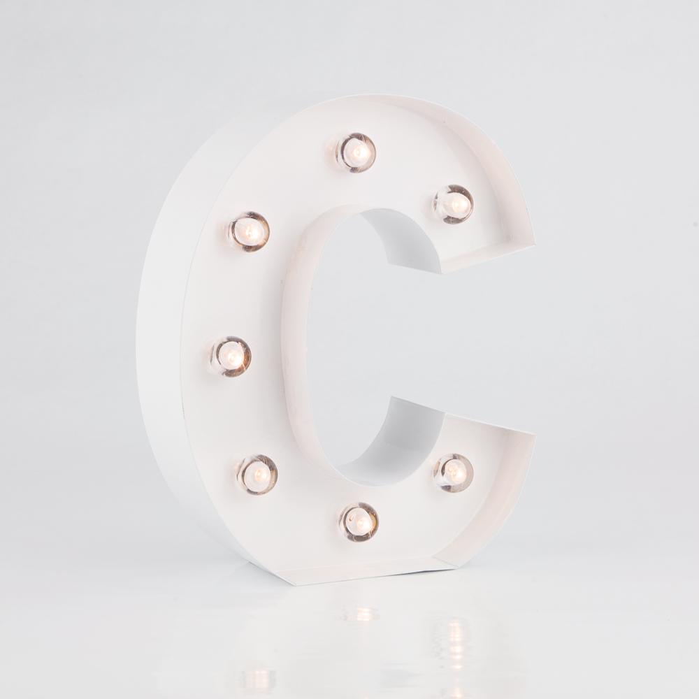 CLOSEOUT White Marquee Light Letter &#39;C&#39; LED Metal Sign (8 Inch, Battery Operated w/ Timer) - Luna Bazaar | Boho &amp; Vintage Style Decor