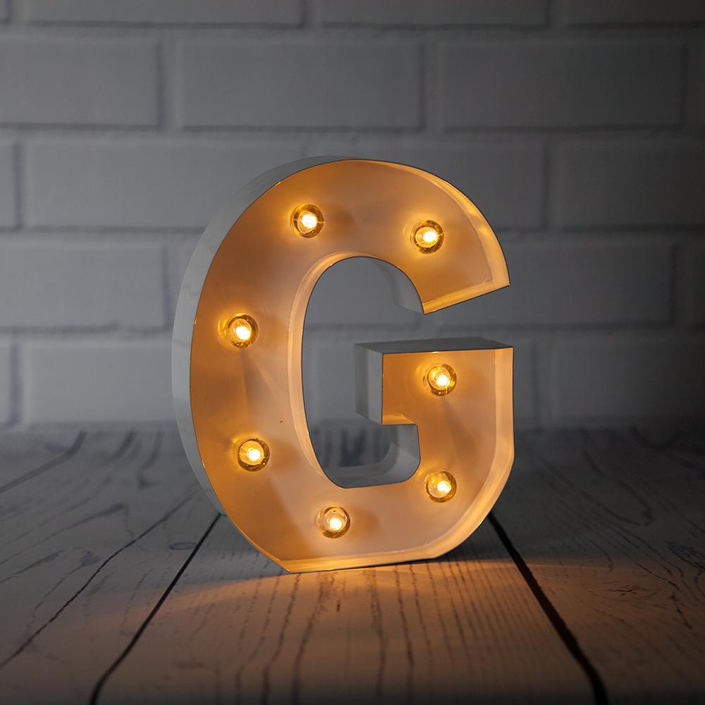 CLOSEOUT White Marquee Light Letter &#39;G&#39; LED Metal Sign (8 Inch, Battery Operated w/ Timer) - Luna Bazaar | Boho &amp; Vintage Style Decor