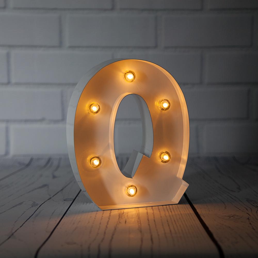 CLOSEOUT White Marquee Light Letter &#39;Q&#39; LED Metal Sign (8 Inch, Battery Operated w/ Timer) - Luna Bazaar | Boho &amp; Vintage Style Decor