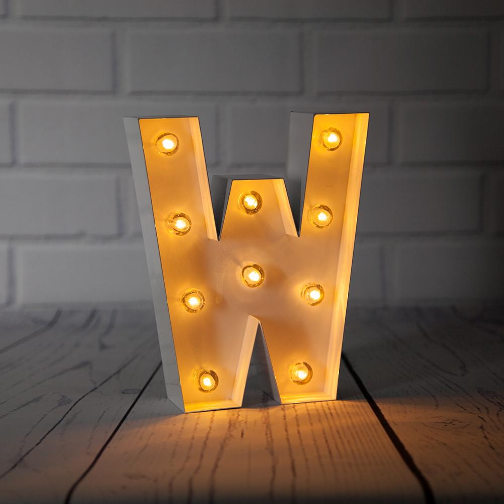 CLOSEOUT White Marquee Light Letter &#39;W&#39; LED Metal Sign (8 Inch, Battery Operated w/ Timer) - Luna Bazaar | Boho &amp; Vintage Style Decor
