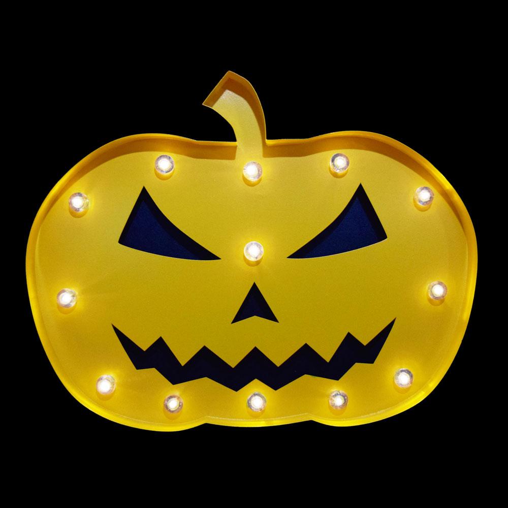 CLOSEOUT Halloween Marquee Light Jack-O-Lantern 1 LED Metal Sign (Battery Operated) - Luna Bazaar | Boho &amp; Vintage Style Decor