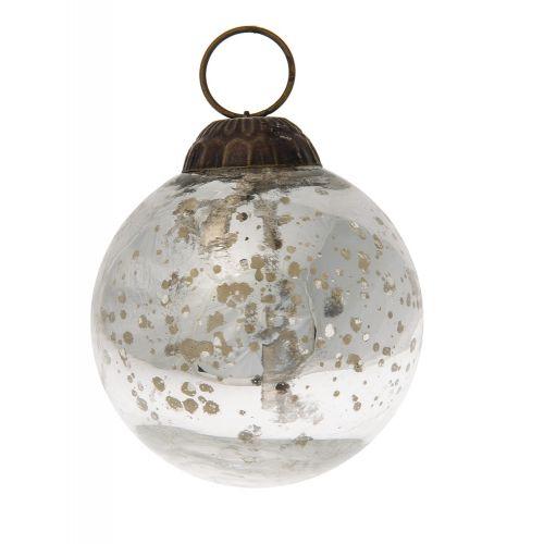 2.5-Inch Silver Ava Mercury Glass Ball Ornament Christmas Holiday Decoration