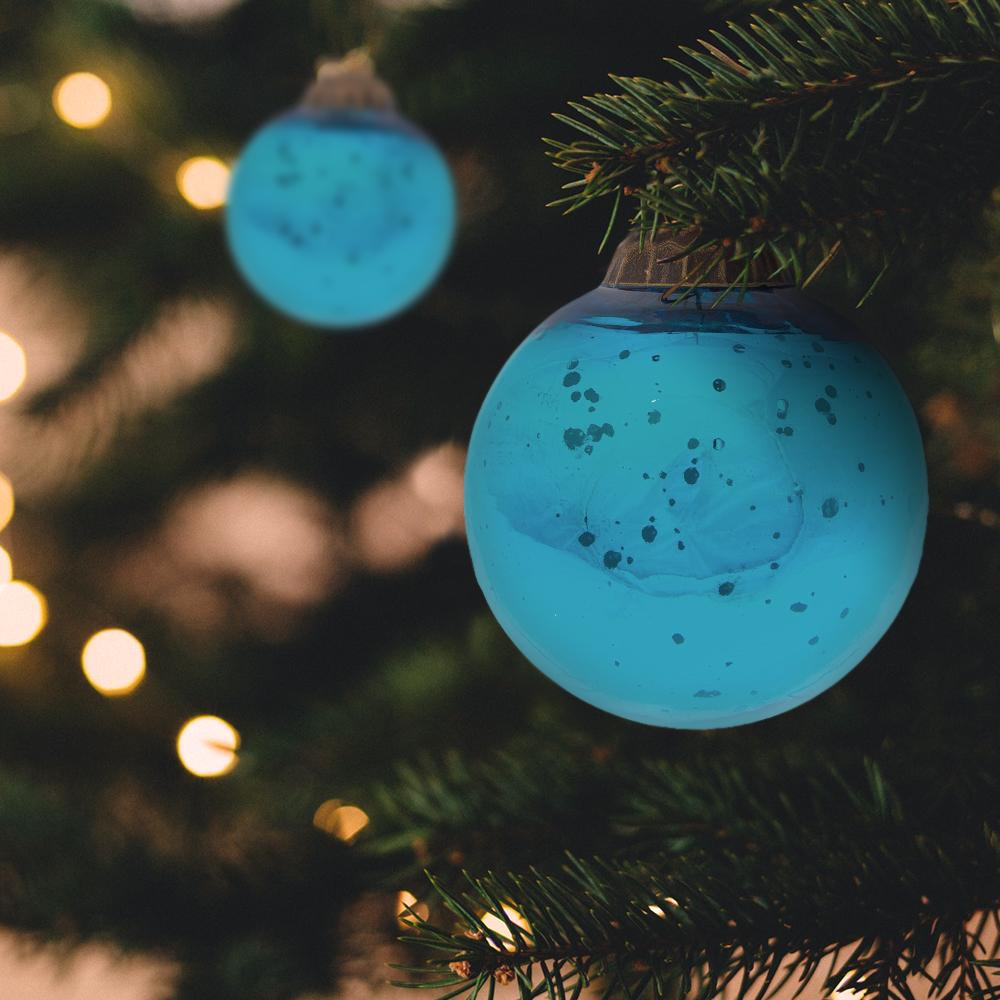 2.5-Inch Turquoise Ava Mercury Glass Ball Ornament Christmas Holiday Decoration
