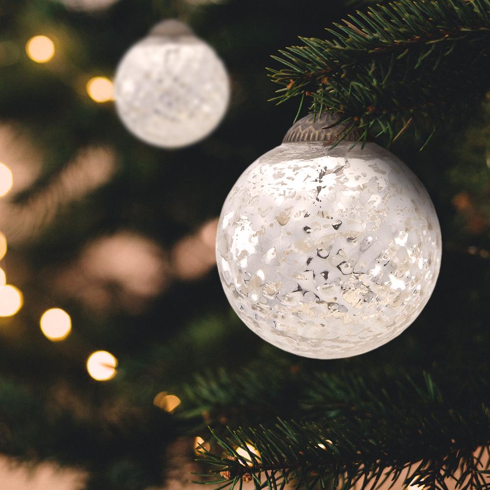 3-Inch Silver Joy Mercury Disco Ball Glass Ornament Christmas Tree Decoration