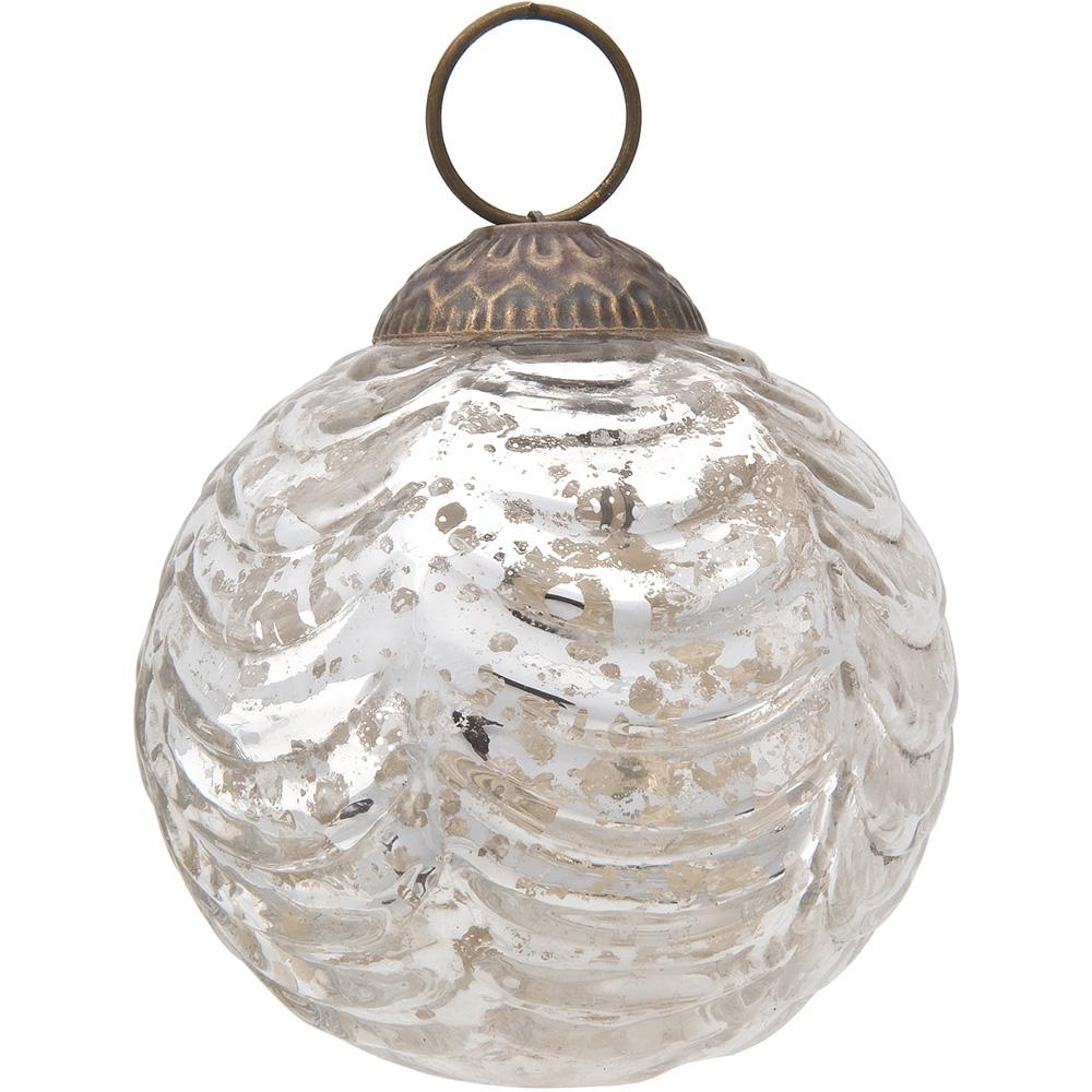 2.5-Inch Silver Nola Mercury Glass Waved Ball Ornament Christmas Decoration