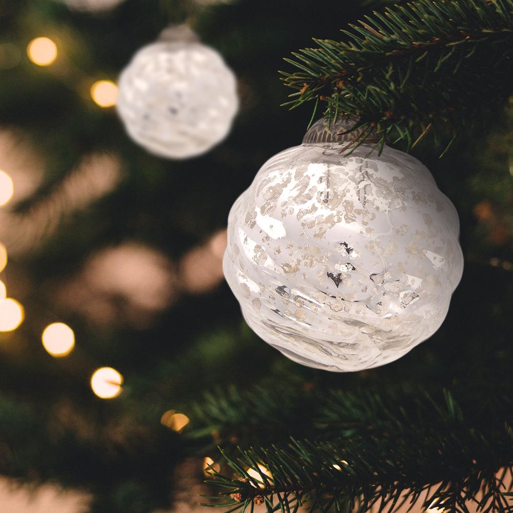 3-Inch Silver Solene Mercury Glass Swirled Ball Ornament Christmas Decoration - LunaBazaar.com - Discover. Decorate. Celebrate.