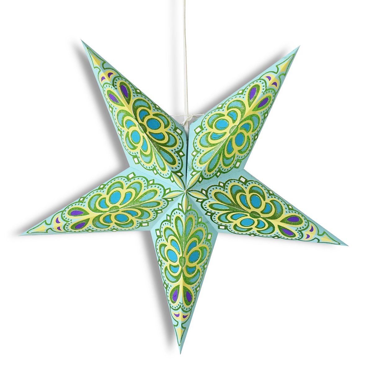 3-PACK + Cord | Green / Turquoise Merry Glitter 24&quot; Illuminated Paper Star Lanterns and Lamp Cord Hanging Decorations - LunaBazaar.com - Discover. Decorate. Celebrate.
