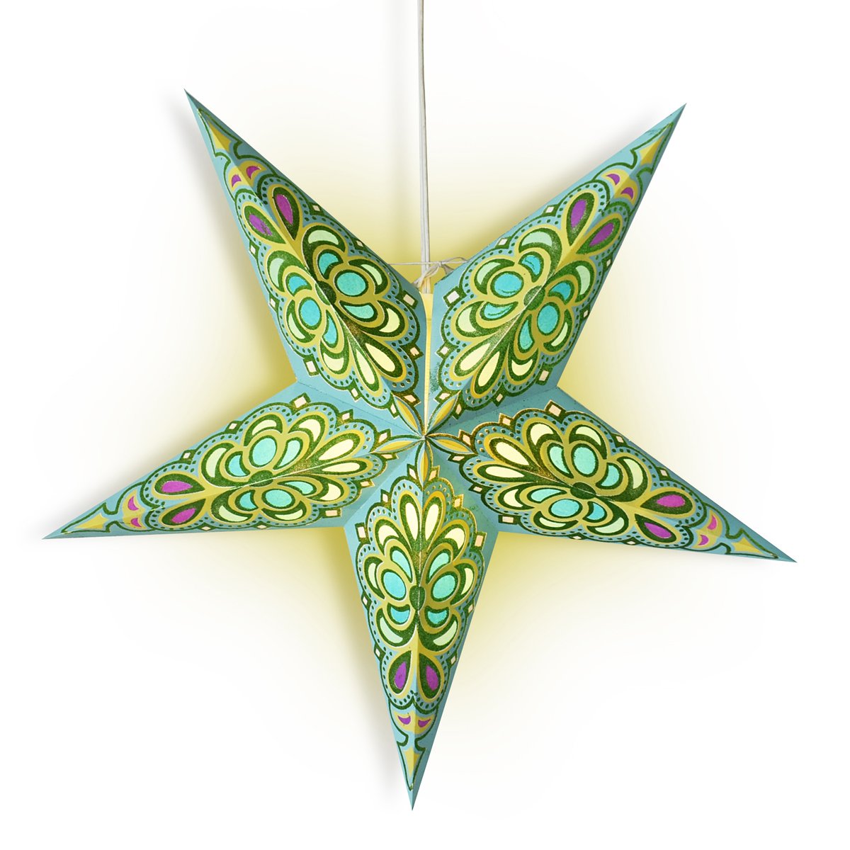 24&quot; Green / Turquoise Merry Gold Glitter Paper Star Lantern, Chinese Hanging Wedding &amp; Party Decoration - LunaBazaar.com - Discover. Decorate. Celebrate.