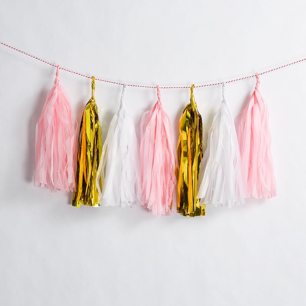 CLOSEOUT Metallic Pink / Gold Tissue Paper Tassel Garland Kit (15-Pack) - Luna Bazaar | Boho &amp; Vintage Style Decor