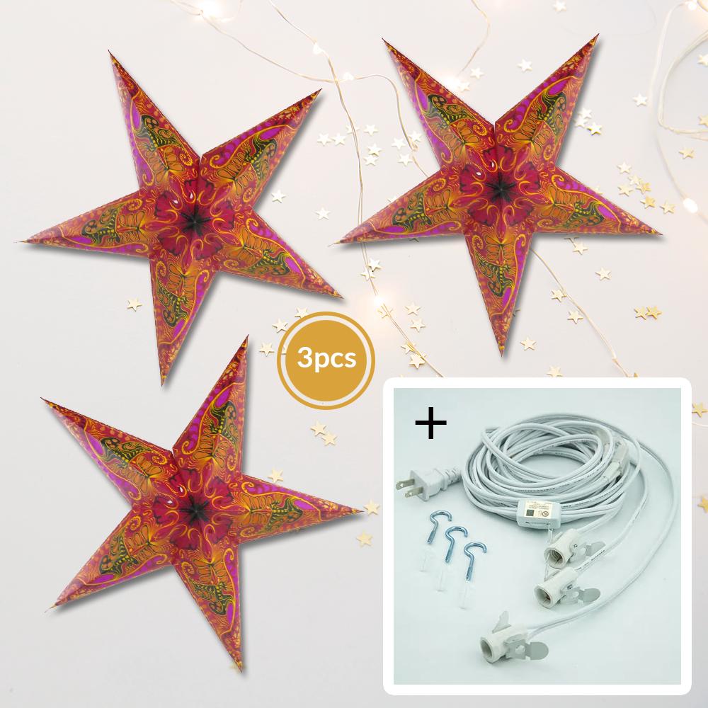 3-PACK + Cord | Violet Purple Oriental Swan 24 Inch Illuminated Paper Star Lanterns and Lamp Cord Hanging Decorations - LunaBazaar.com - Discover. Decorate. Celebrate.